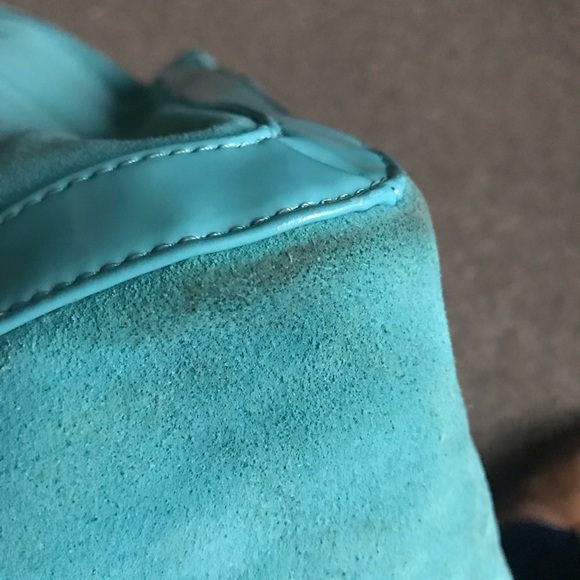 Gap medium Teal suede & patent Tote Bag - Picture 8 of 9